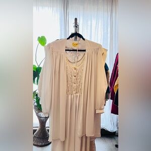 🇨🇦 Vintage Cream Lace & Gold Button Dress With Overlay Cape | Made in Canada